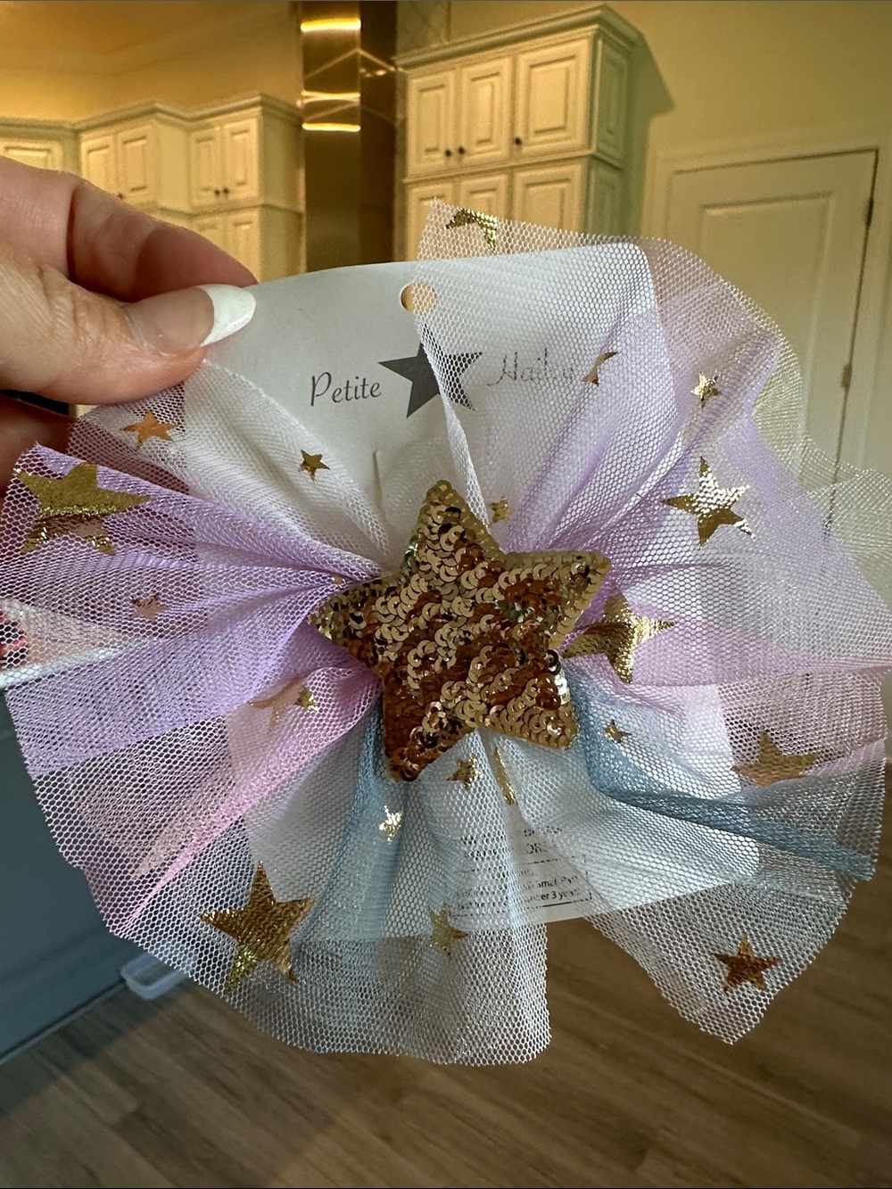 Pastel Star Tulle Hair Bow with Gold Sequin Star